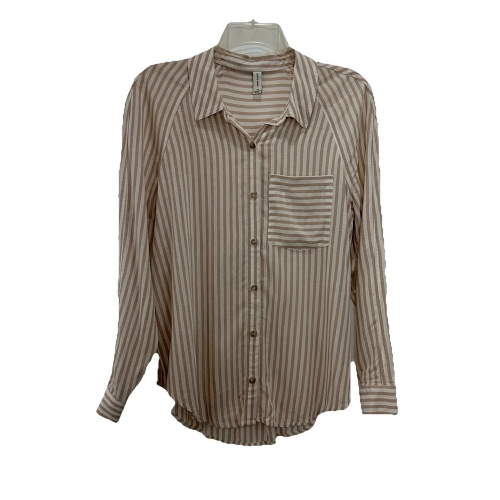 NWOT Gentle Fawn Anthropologie Tan Striped Button Down Shirt Womens Small Relax
